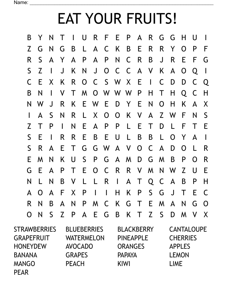 Fruits Word Search WordMint