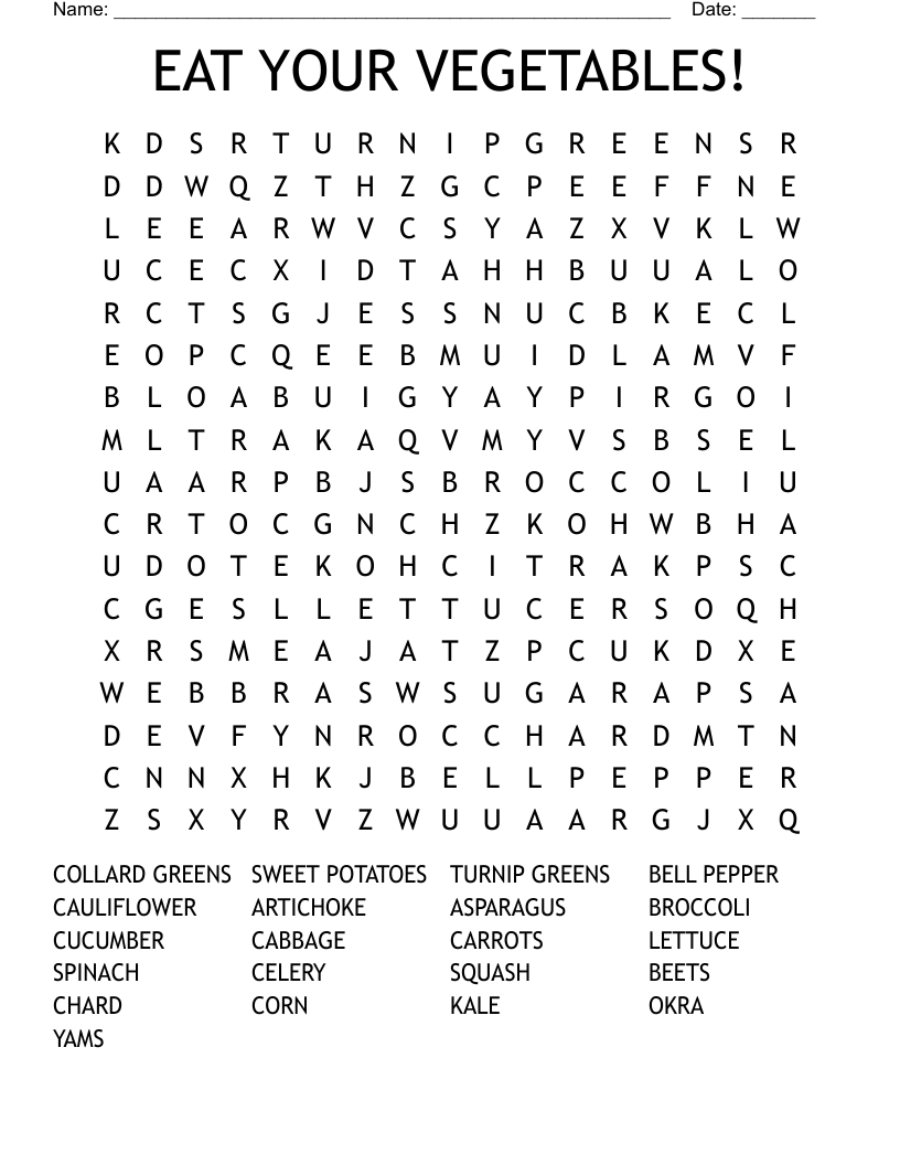 EAT YOUR VEGETABLES Word Search WordMint