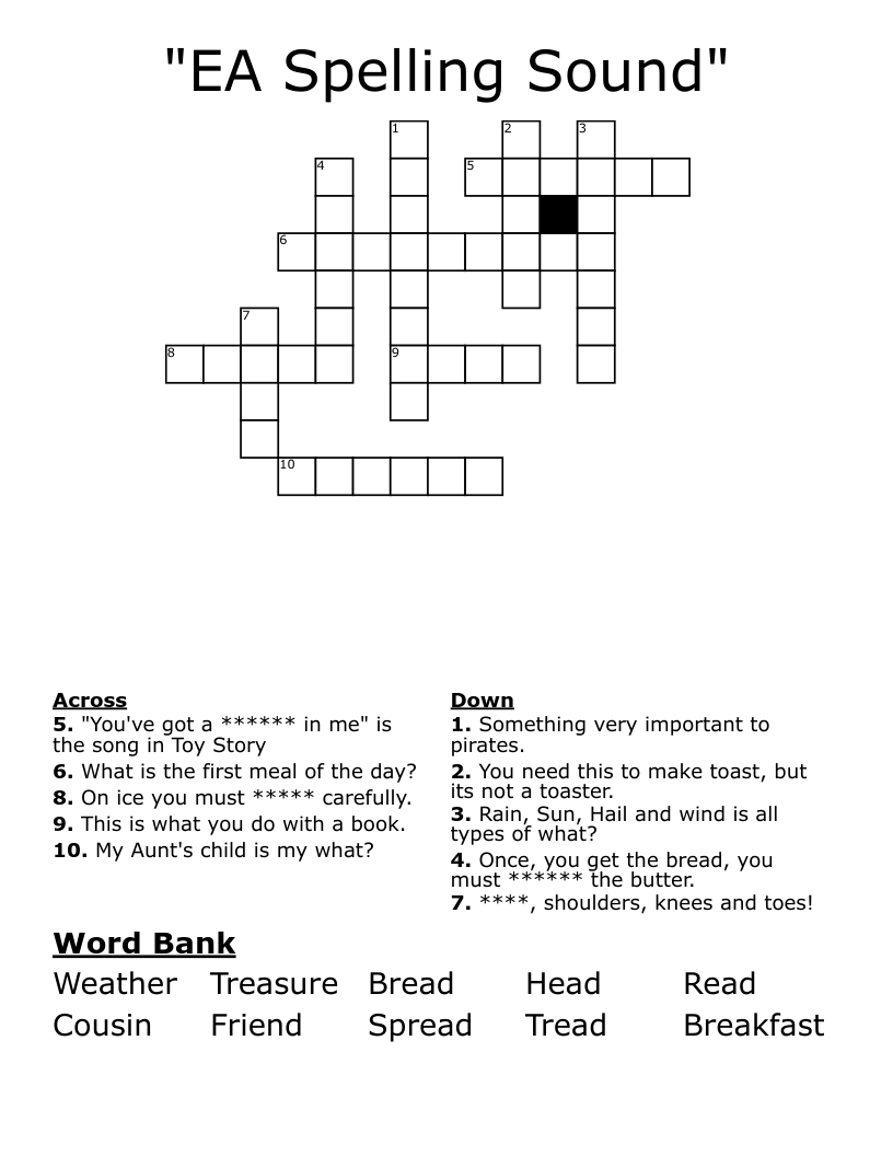 "EA Spelling Sound" Crossword