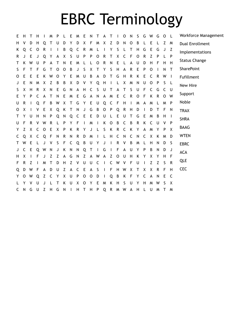 EBRC Terminology Word Search