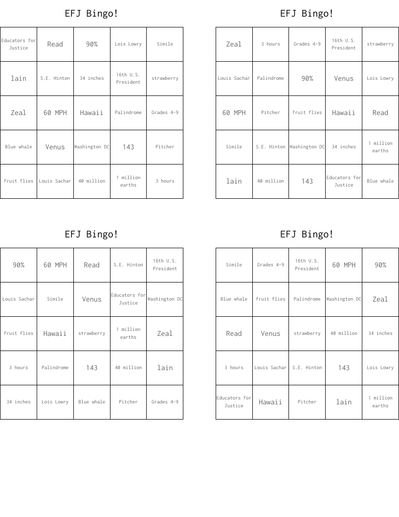 EFJ Bingo!