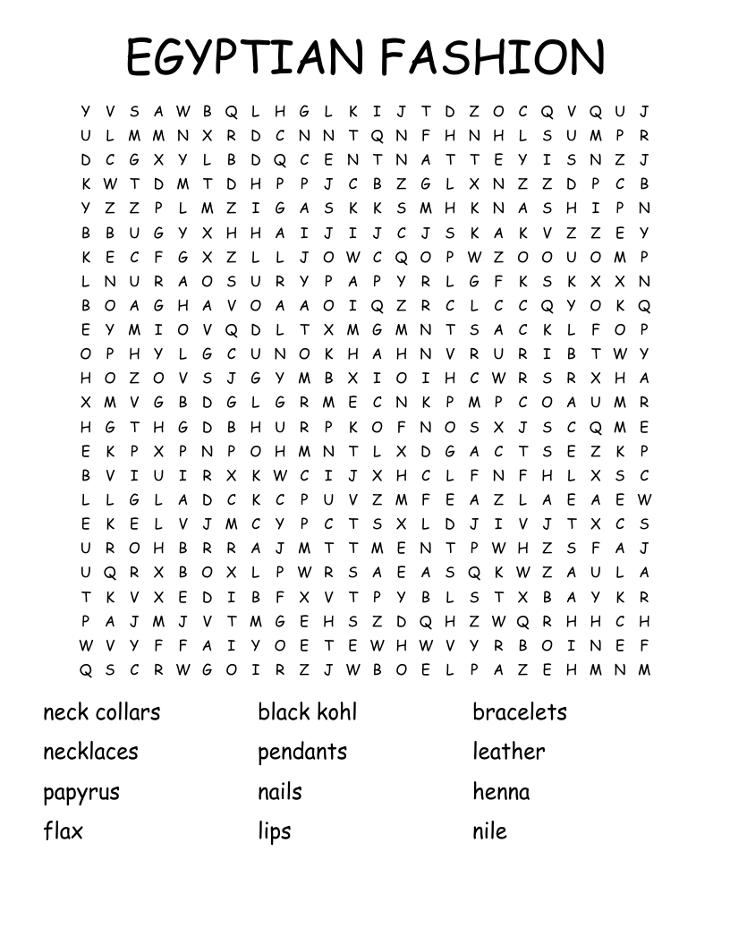 EGYPTIAN FASHION Word Search
