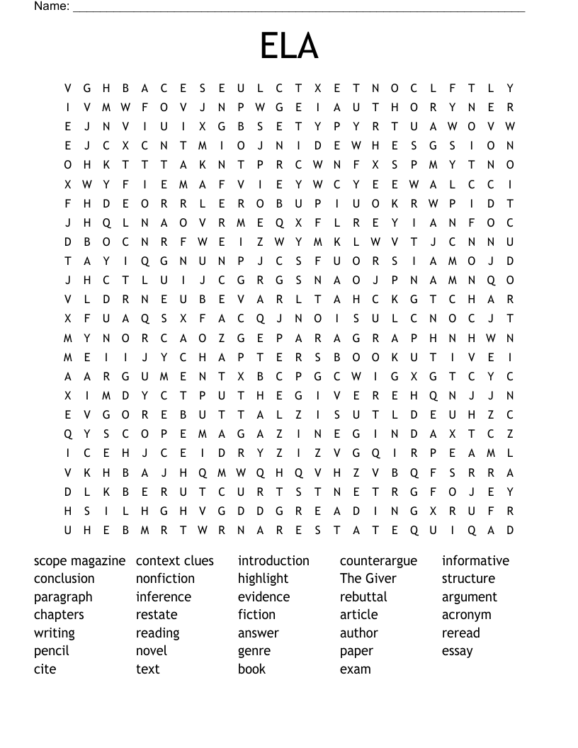 ELA Word Search WordMint