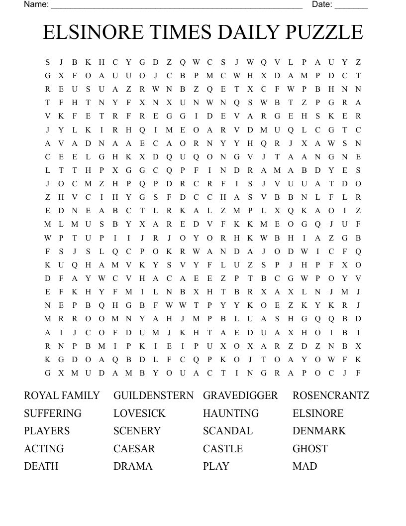 ELSINORE TIMES DAILY PUZZLE Word Search