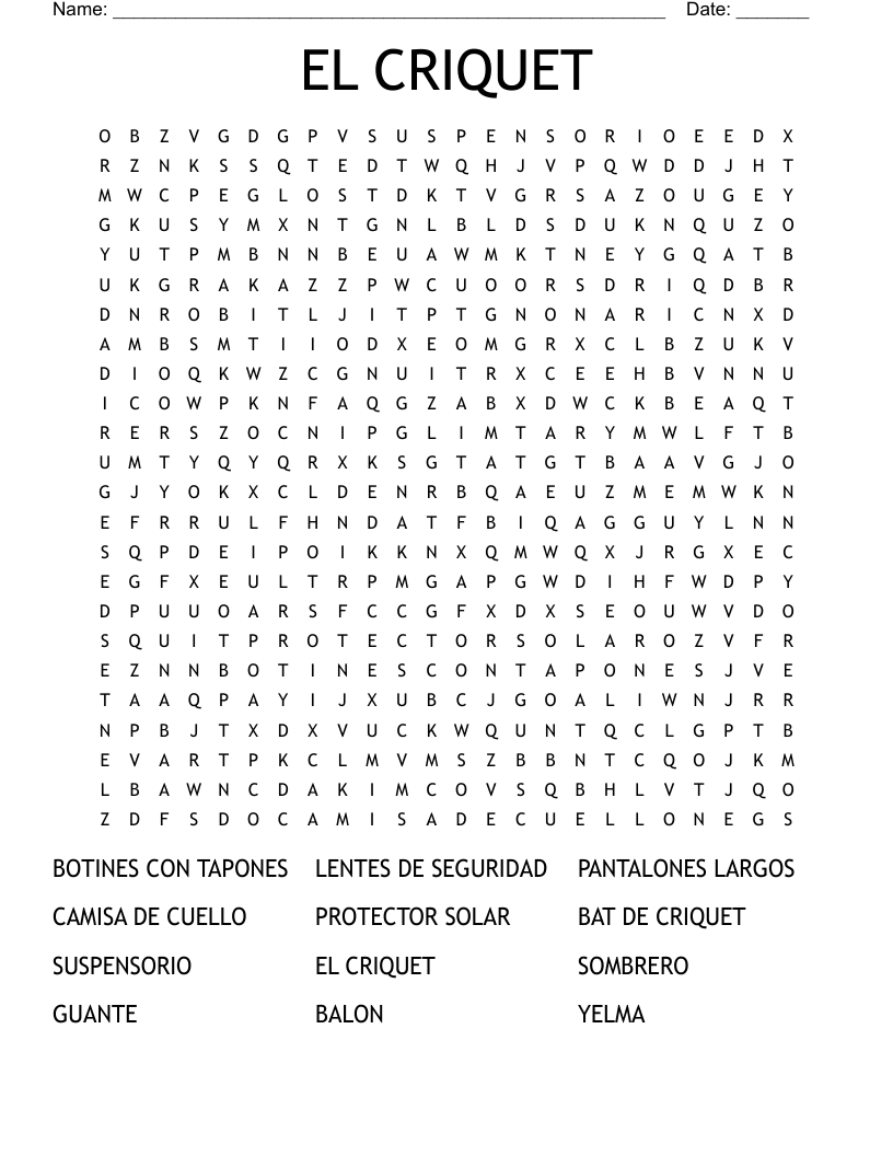 EL CRIQUET Word Search