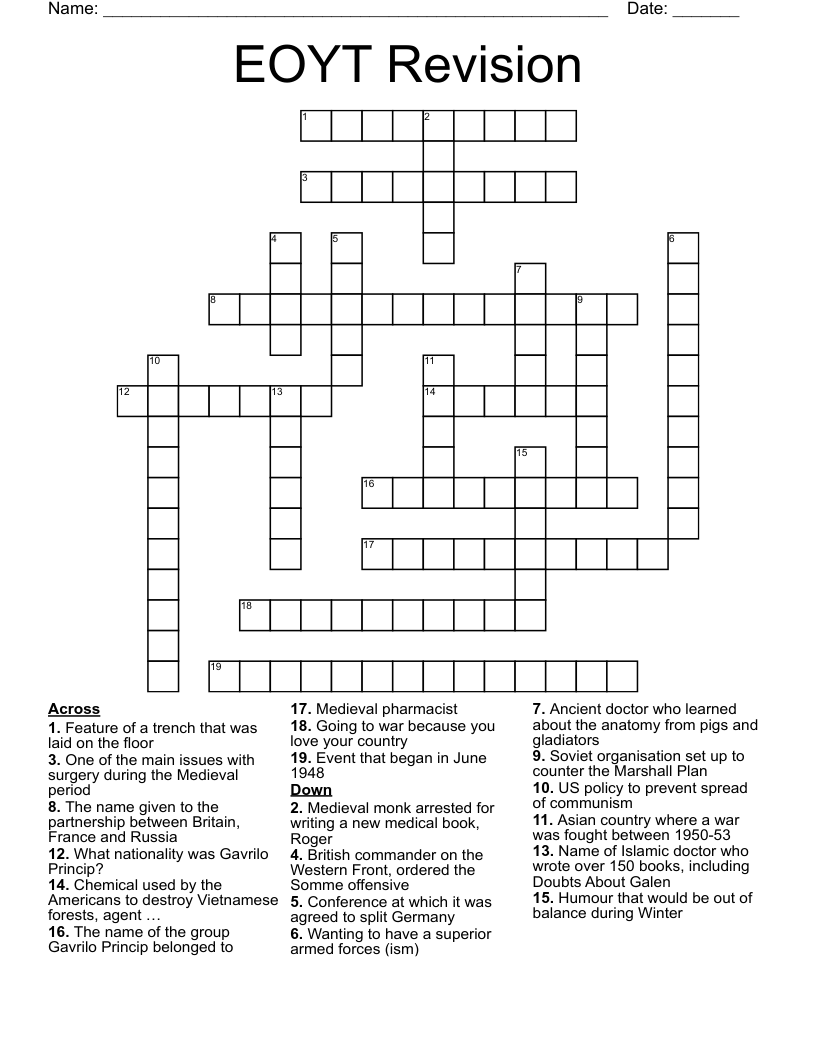 EOYT Revision Crossword