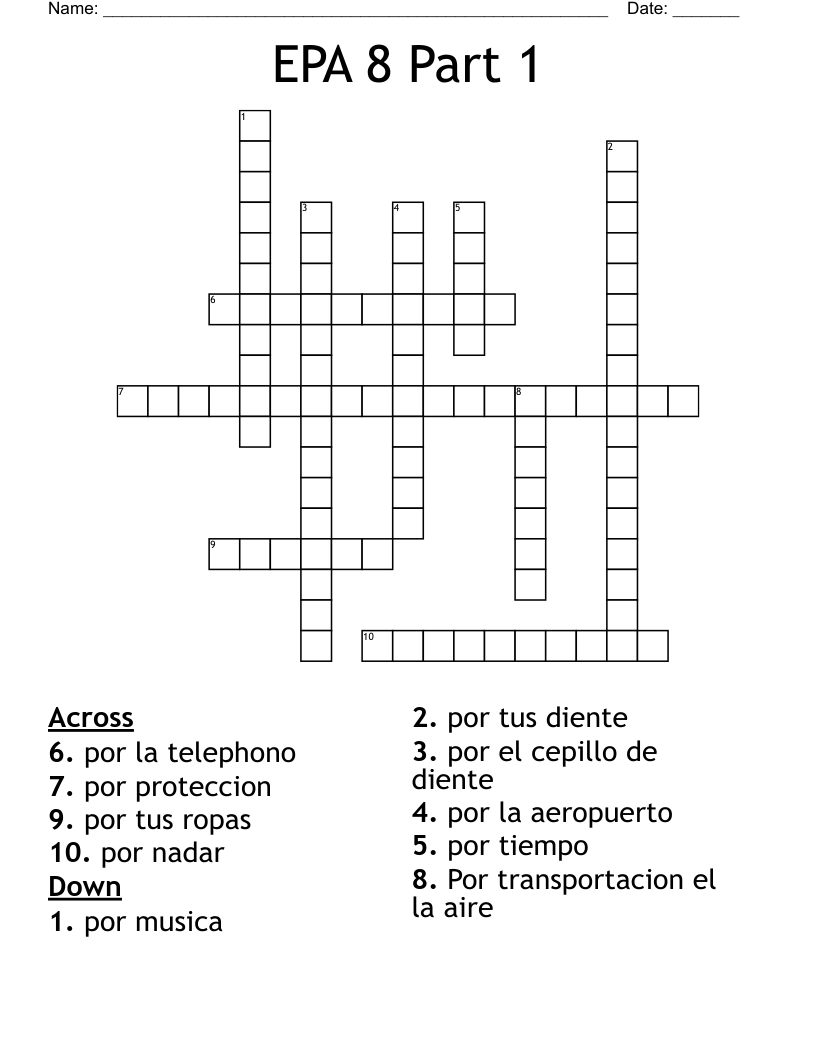 EPA 8 Part 1 Crossword