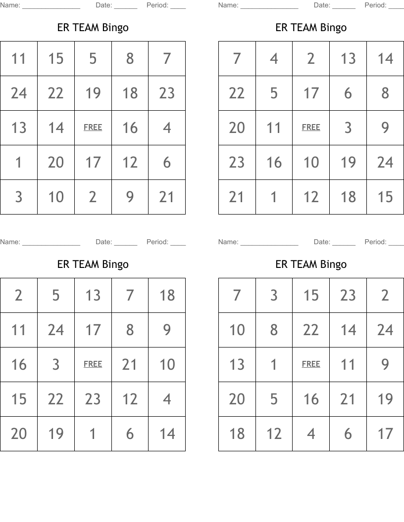 ER TEAM Bingo
