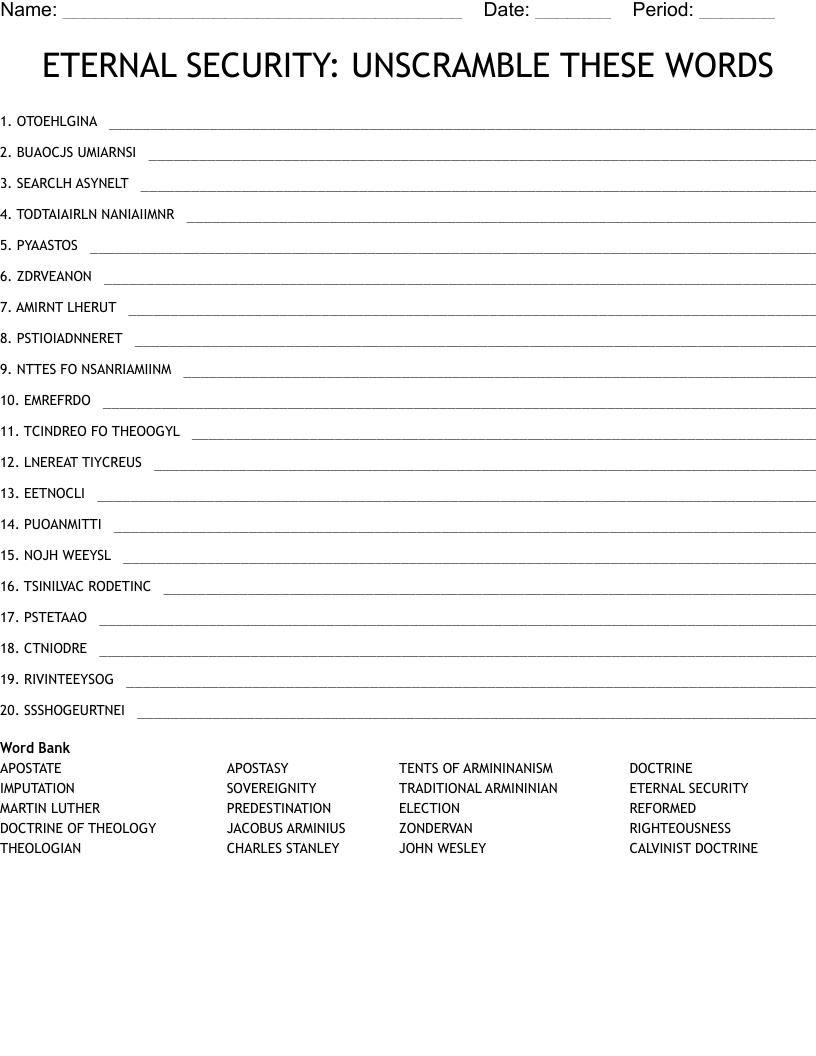 ETERNAL SECURITY UNSCRAMBLE THESE WORDS WordMint