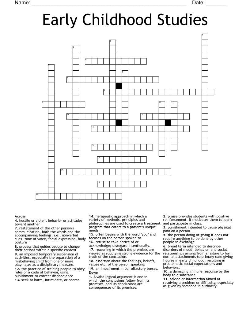 Early Childhood Studies Crossword