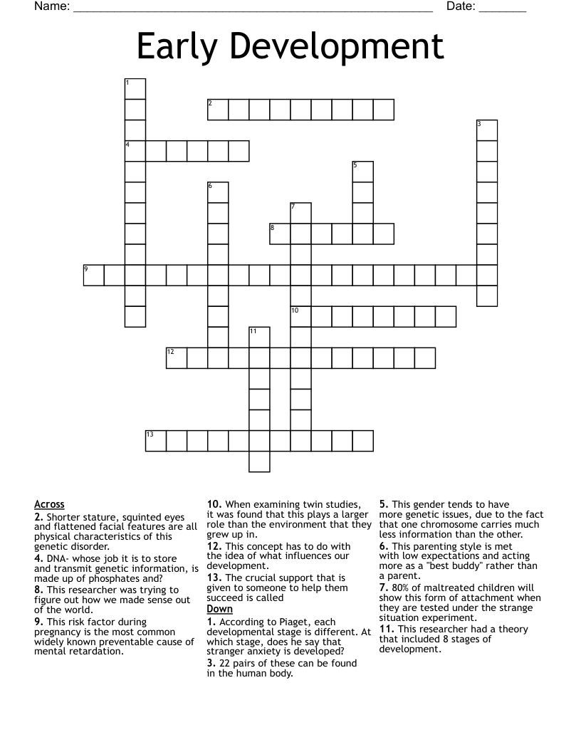 Early Development Crossword WordMint