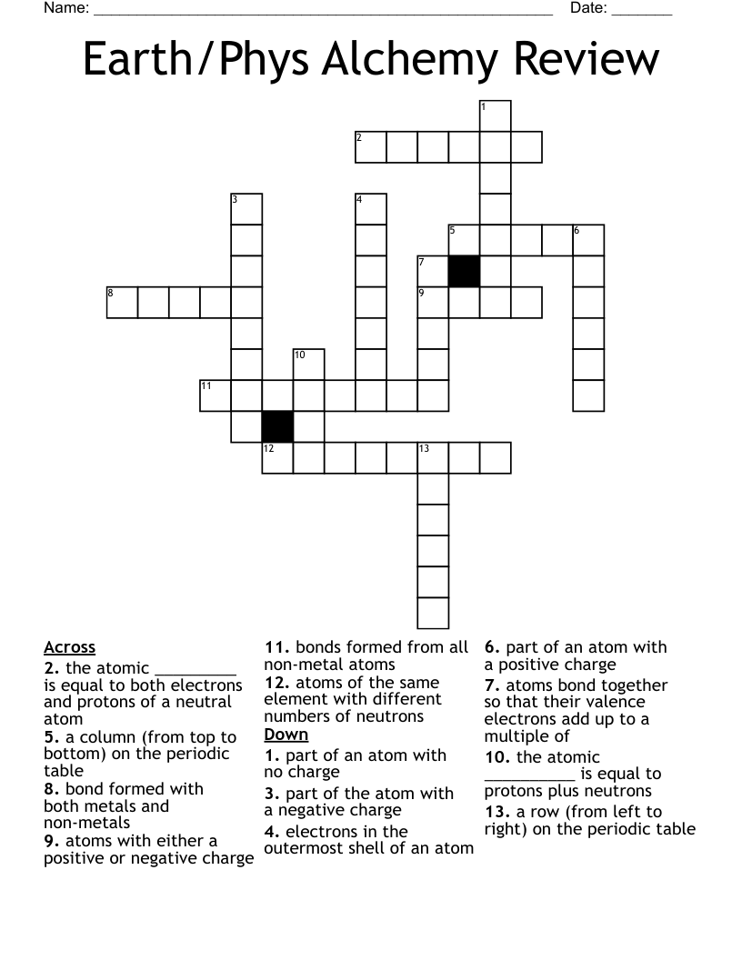 Earth/Phys Alchemy Review Crossword