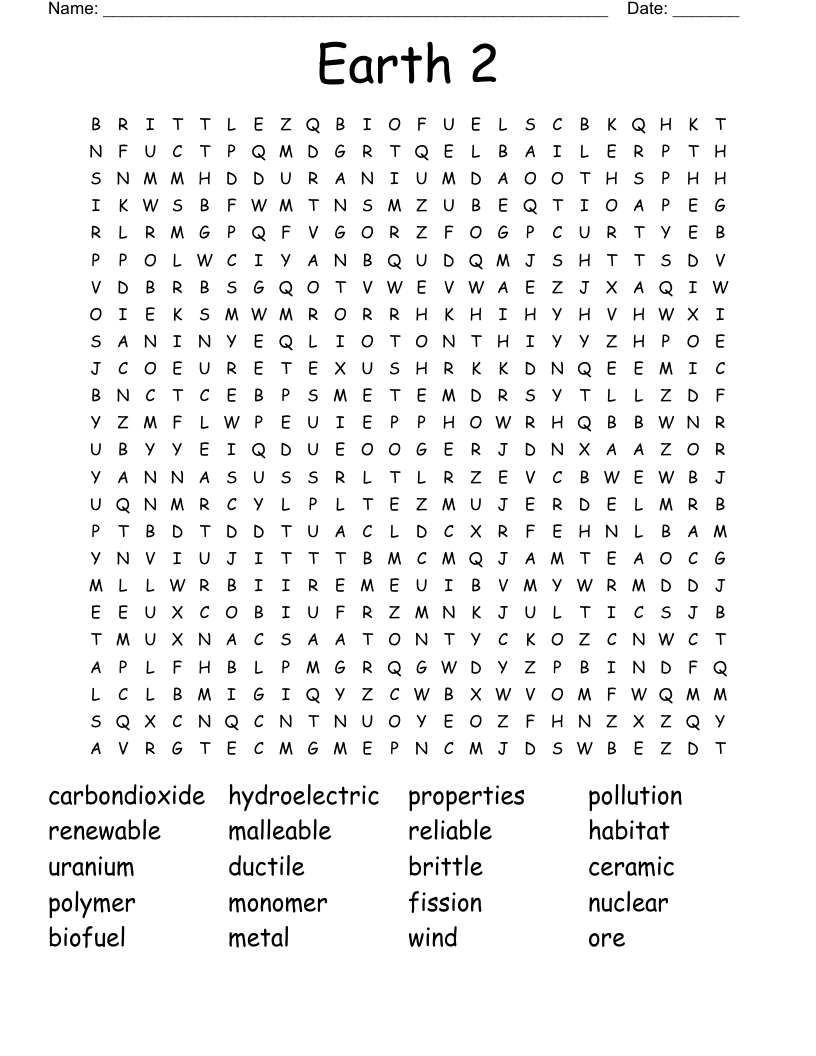 Earth 2 Word Search WordMint