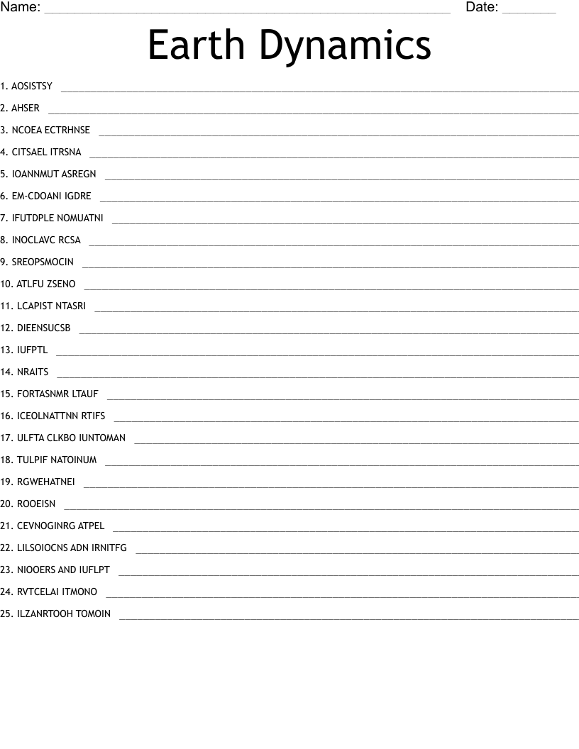 Earth Dynamics Word Scramble