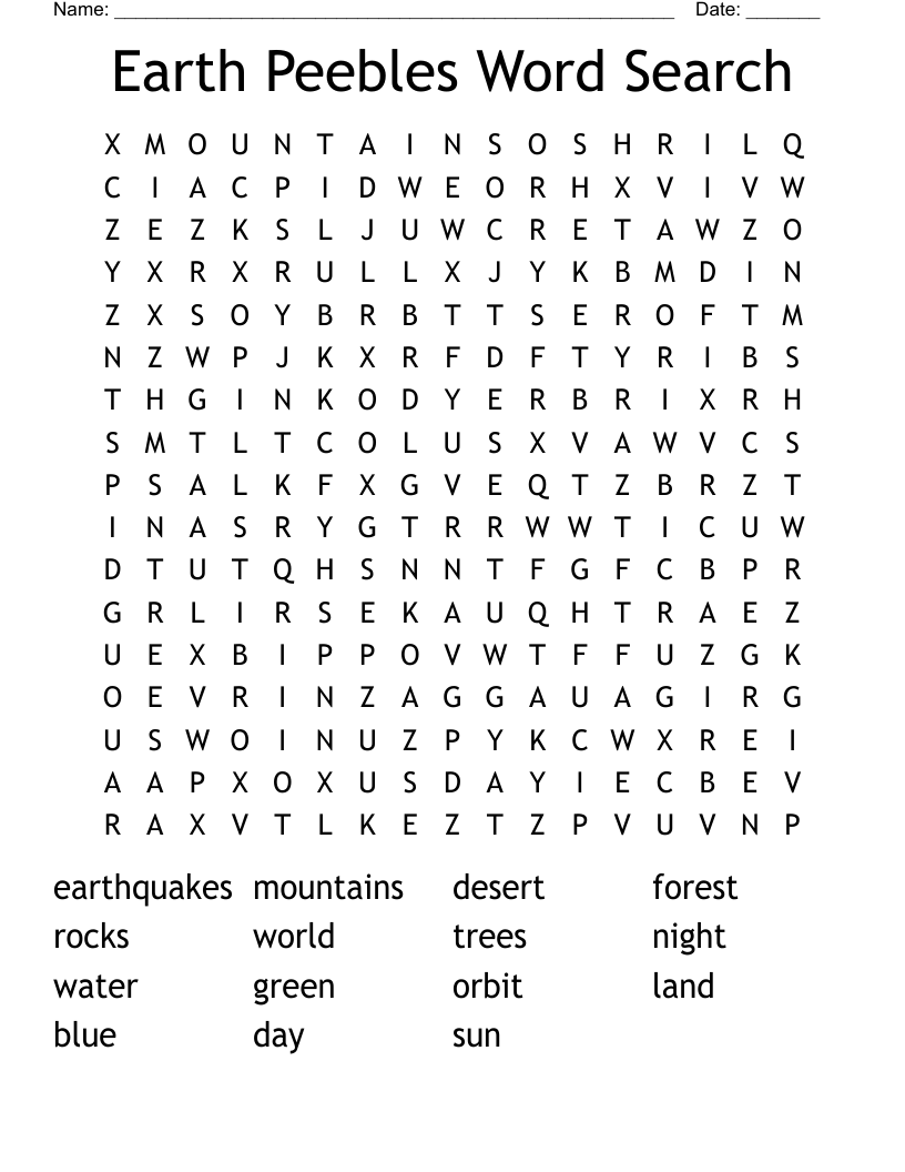 Earth Peebles Word Search