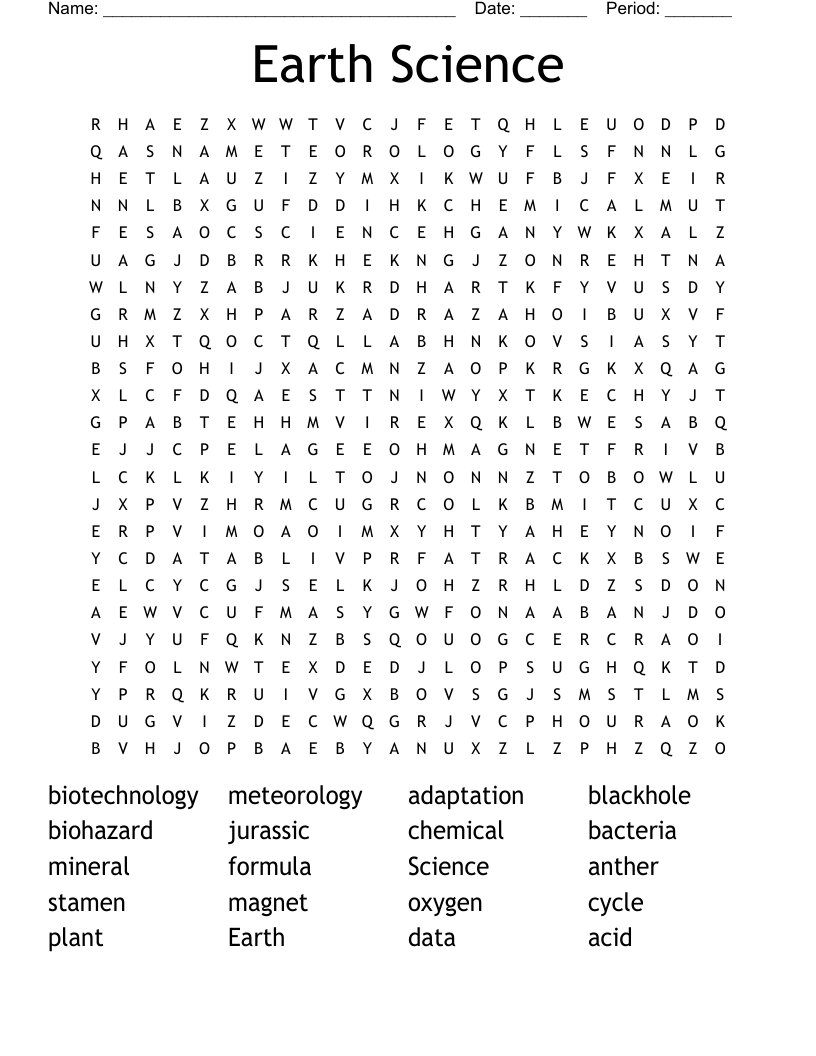 Earth Science Word Search WordMint