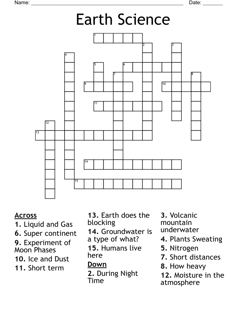 Earth Science  Crossword