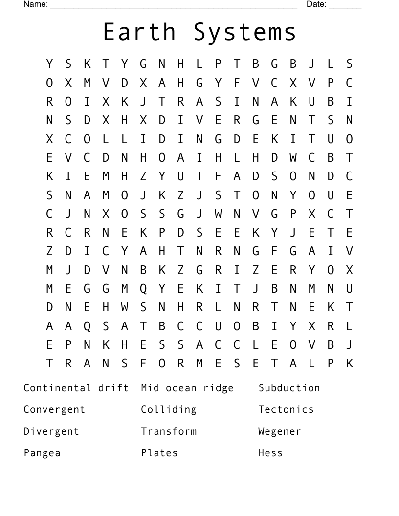 Earth Systems Word Search