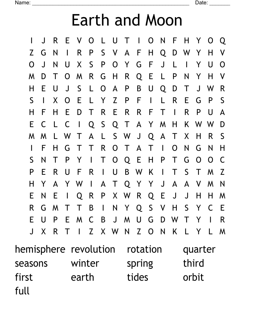 Earth and Moon Word Search