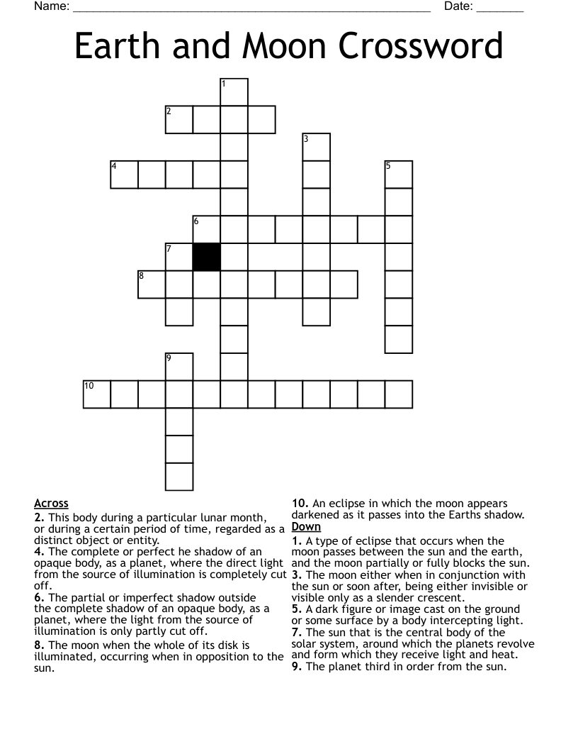 Earth And Moon Crossword WordMint