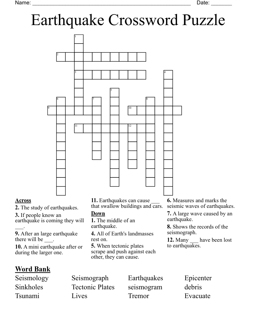 Earthquakes Crossword Puzzle Bank2home
