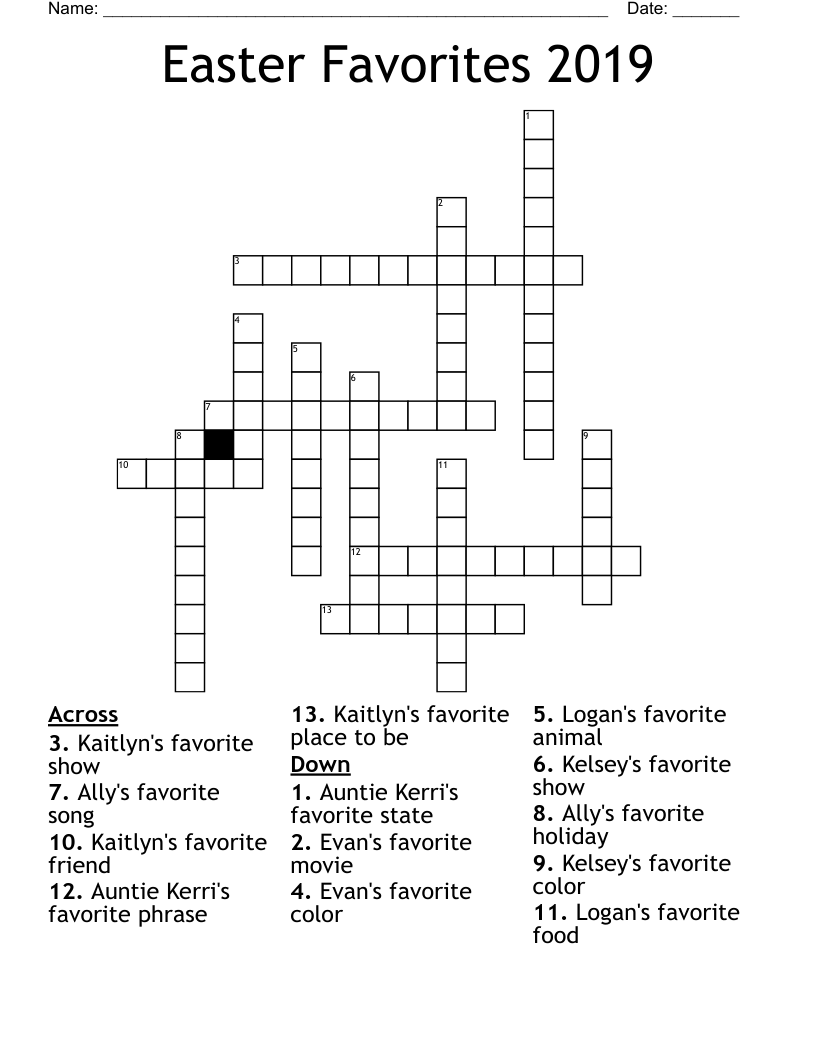 Easter Favorites 2019 Crossword