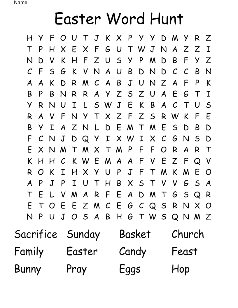 Easter Word Hunt Word Search