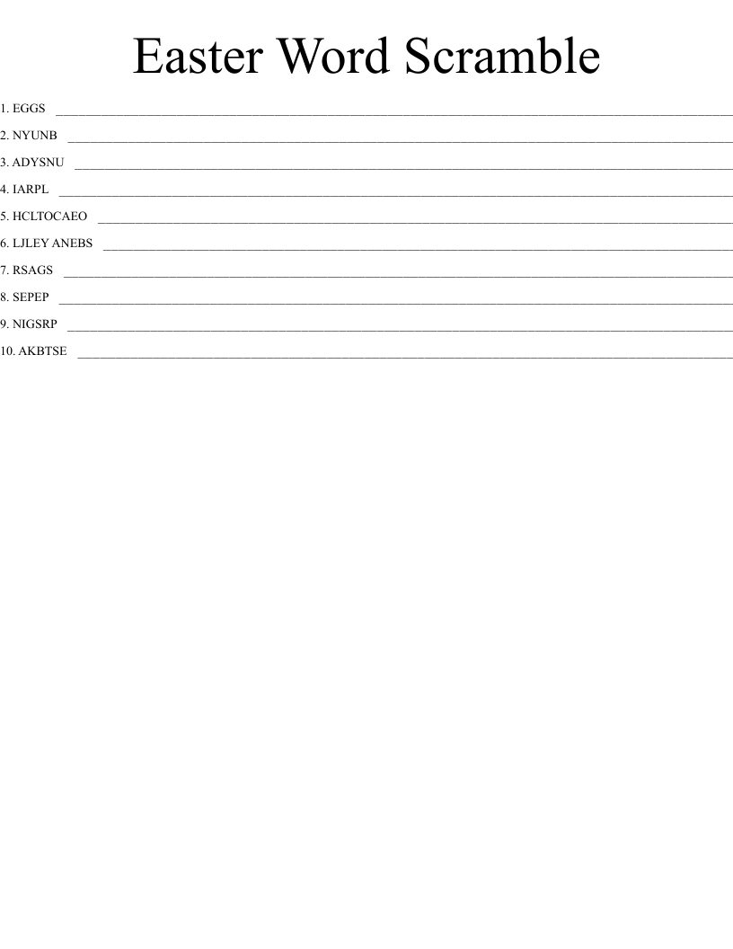 Easter Word Scramble