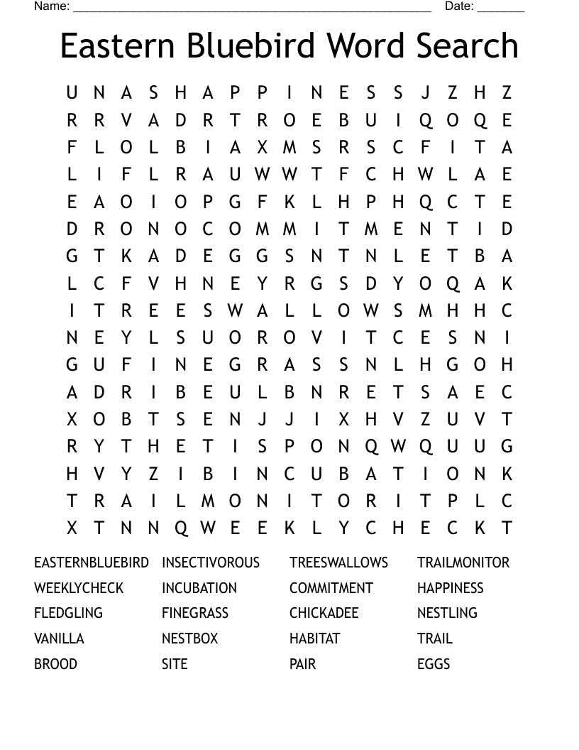 Eastern Bluebird Word Search