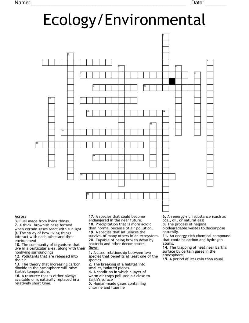 Similar To Environment Vocabulary Crossword WordMint