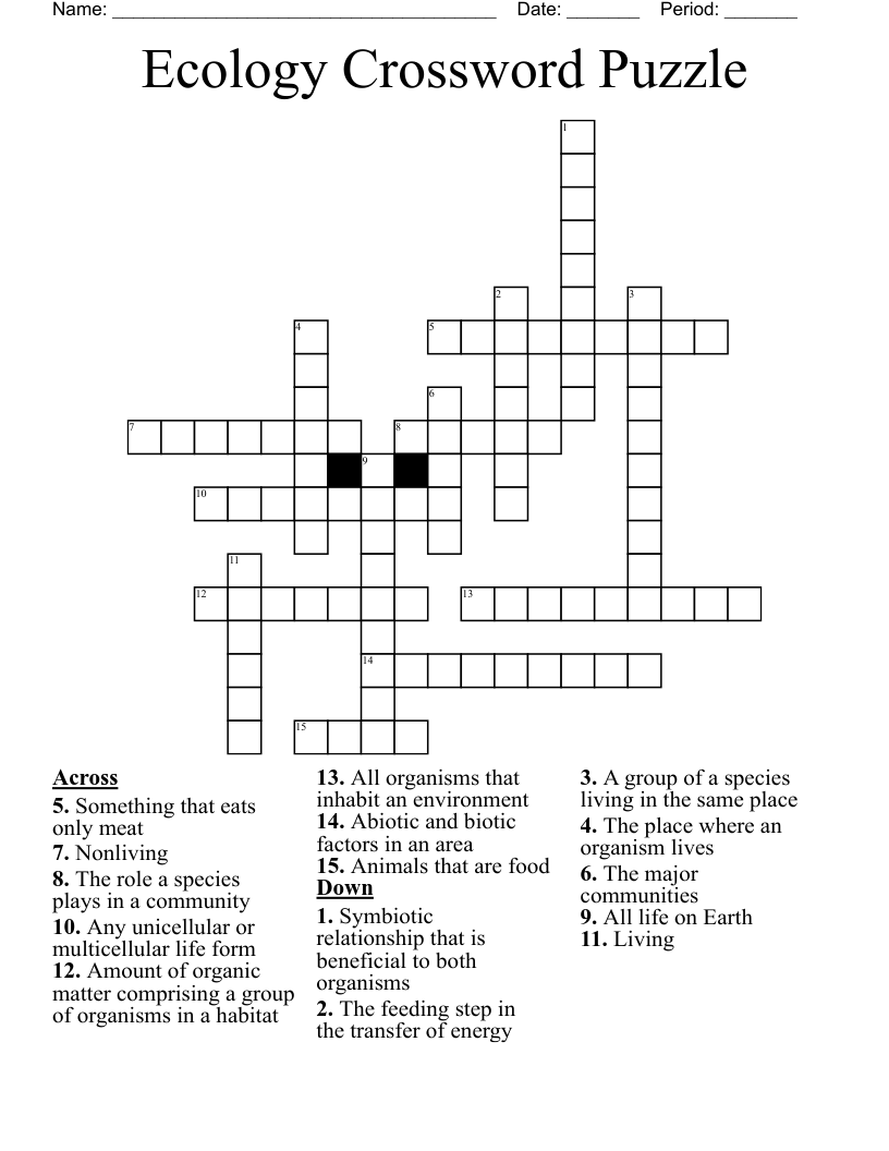 Ecology Levels Of Organization Crossword WordMint