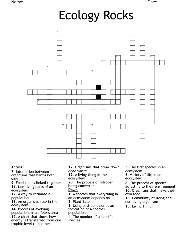 Ecology Rocks Crossword