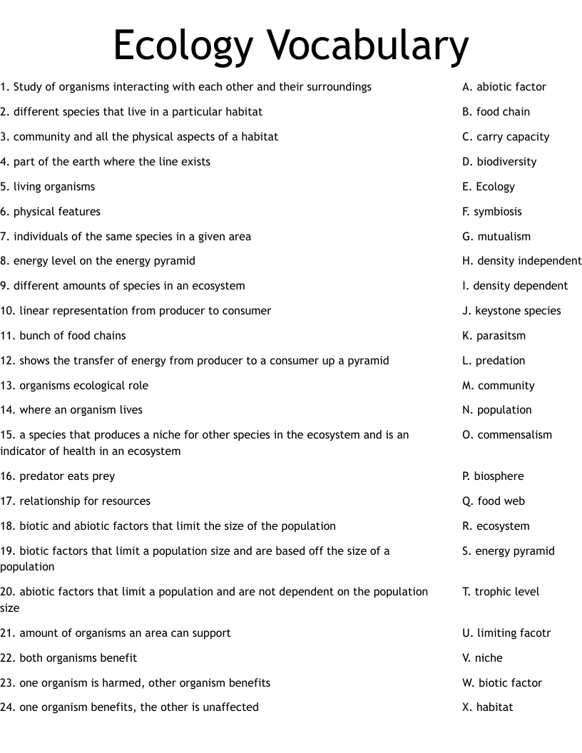 Community Ecology Worksheet Answers