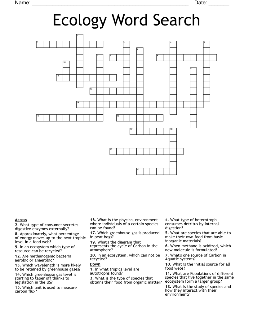 Ecology & Environment Crosswords, Word Searches, Bingo Cards WordMint