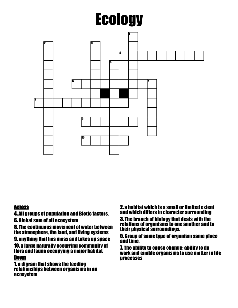Ecology Crossword WordMint