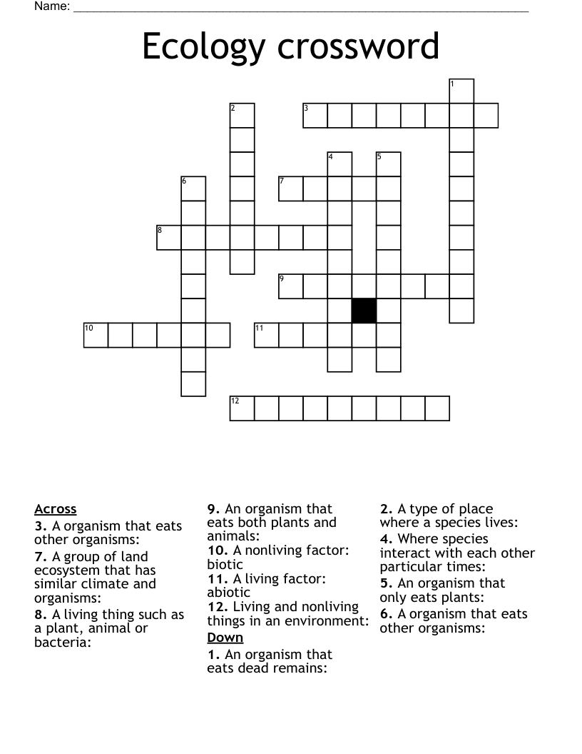 Ecology Crossword WordMint