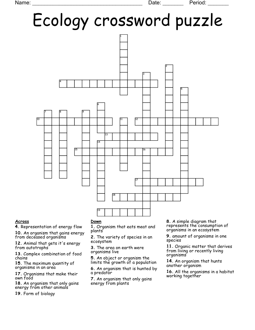 Grade 9 Ecology Crossword Puzzle Answer Key Modify With Your Own 