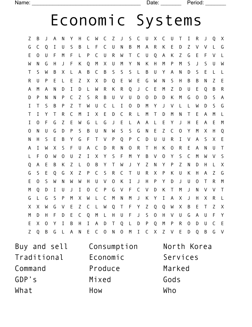 Economic Systems Word Search