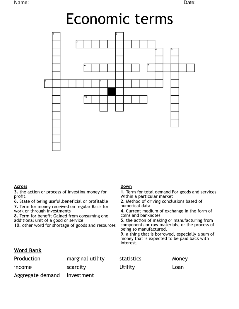 Economic terms  Crossword
