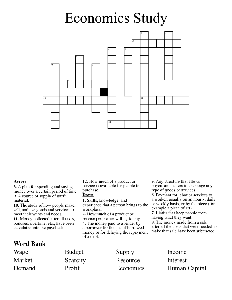 Economics Study Crossword