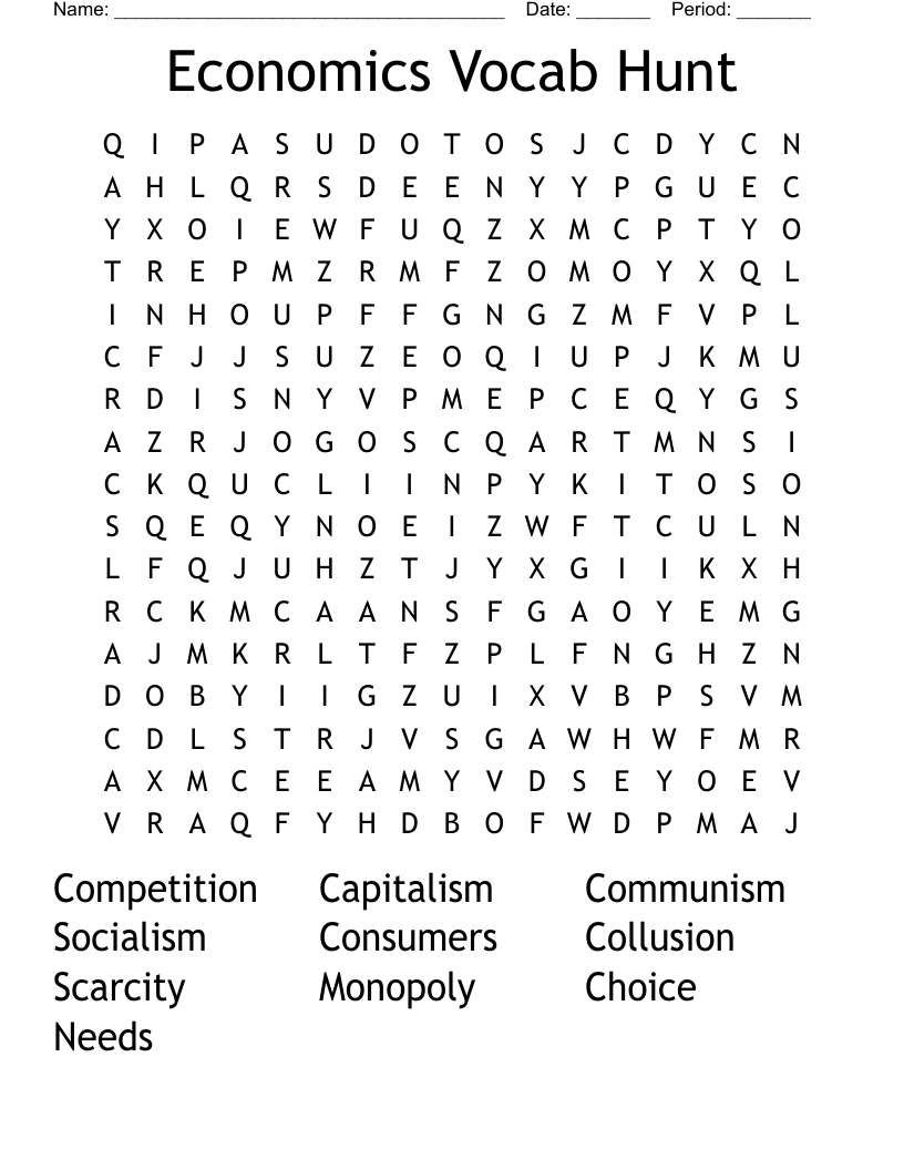 Economics Vocab Hunt Word Search