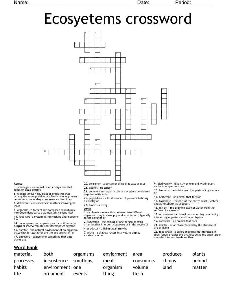 Ecosyetems crossword 