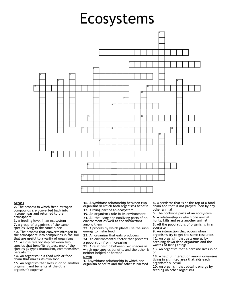 Grade 9 Ecology Crossword Puzzle Answer Key Modify With Your Own 