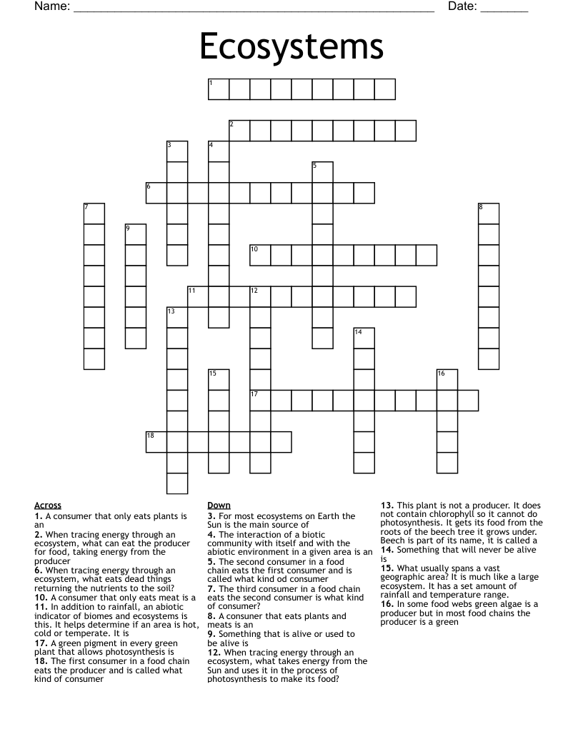 Ecosystems Crossword WordMint