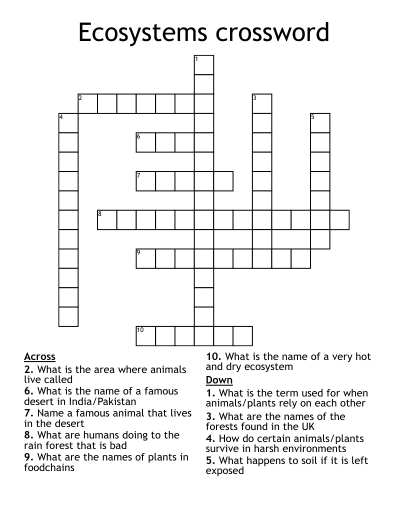 Ecosystems Crossword WordMint