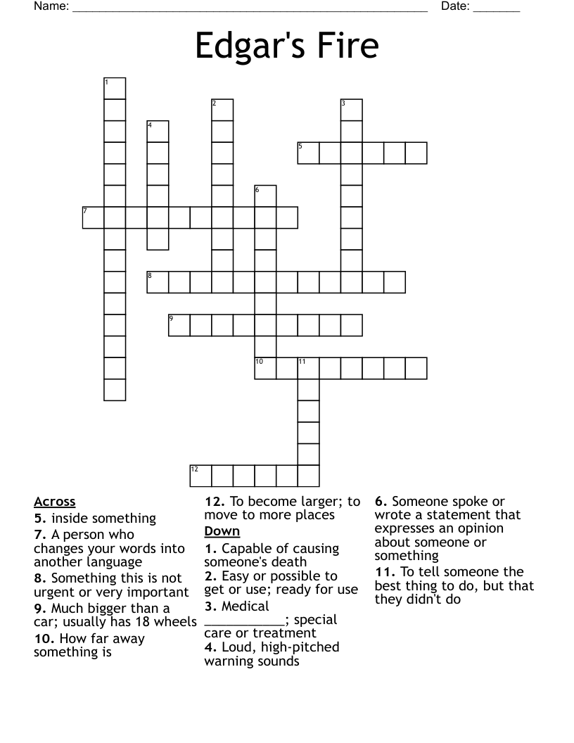 Edgar's Fire Crossword WordMint