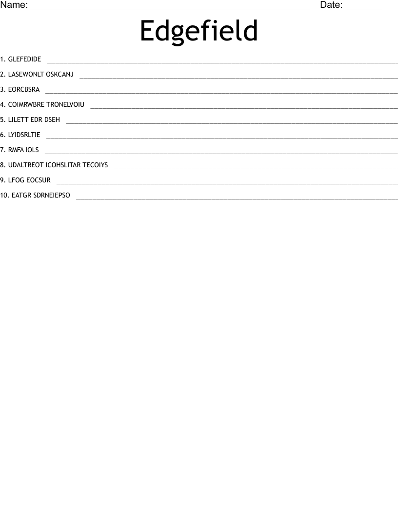 Edgefield Word Scramble WordMint