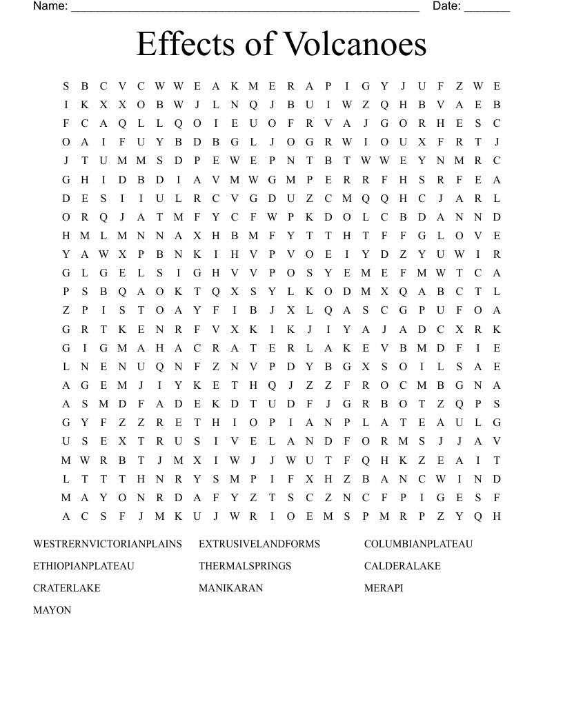Effects of Volcanoes Word Search
