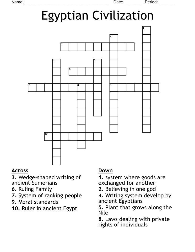 Egyptian Civilization Crossword WordMint