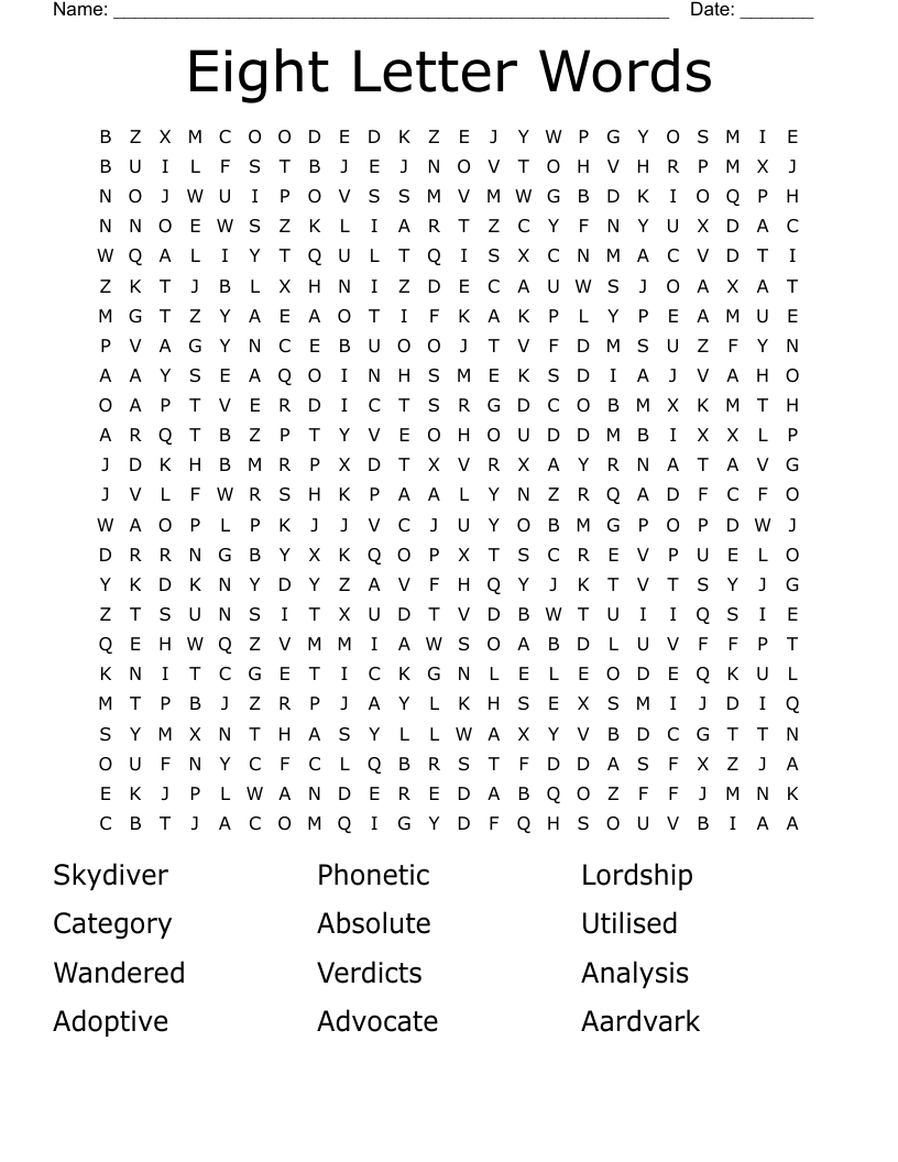 Eight Letter Words Word Search WordMint